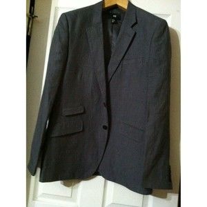 H & M MENS GRAY 100%LINEN SPORT COAT JACKET BLAZER SIZE: 42R